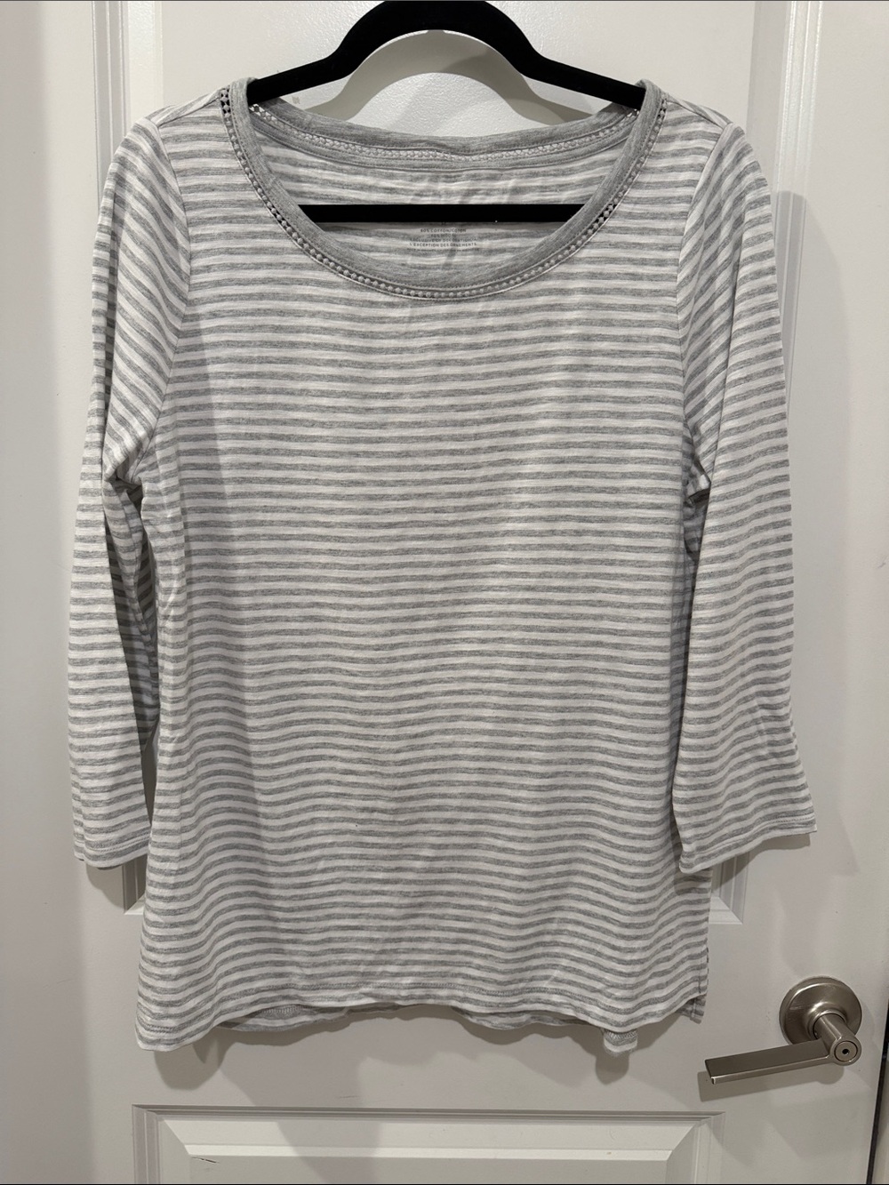 Talbots Gray & White Striped Long Sleeve Scoop Tee